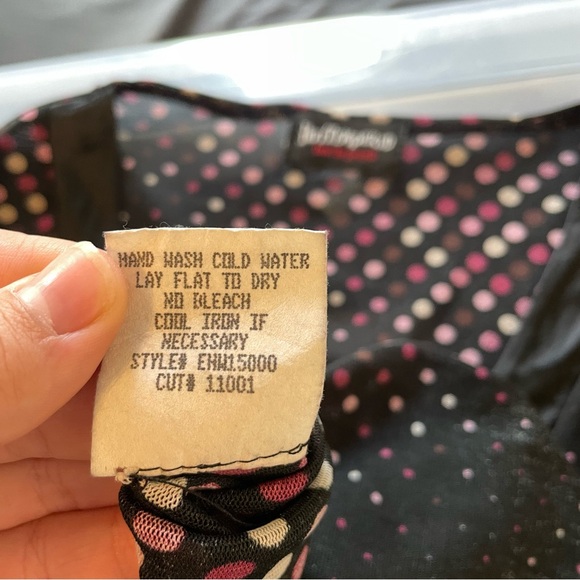 Hot Tempered Don’t Be Afraid Y2K B&W Pink Polka Dot Mesh Flare Long Slv Babydoll - Picture 8 of 8